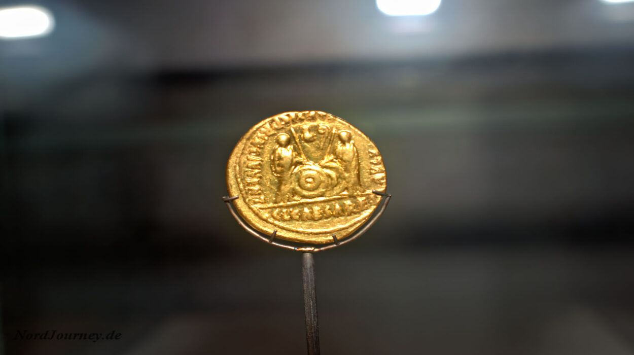 Eine Goldmünze, ausgestellt in einem Museum.