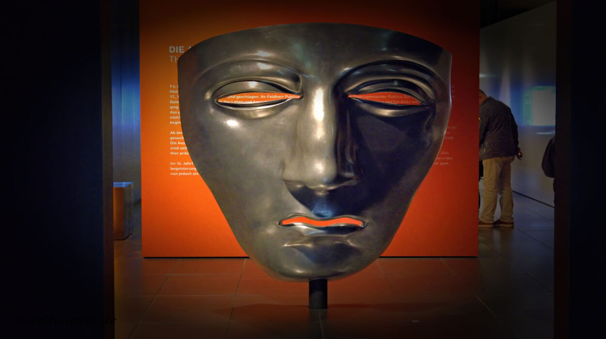 Eine Maske, ausgestellt in einem Museum.